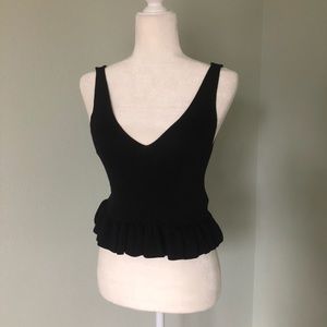 Topshop Black Knit Peplum Crop Top